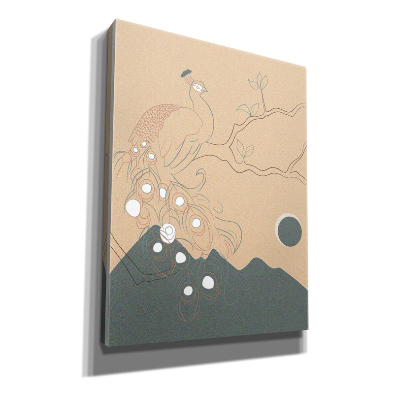 «Art japonais paon sur l'arbre» par Sabrina Balbuena, art mural épique sur toile, 26 po x 34 po, H 34 po x l 26 po