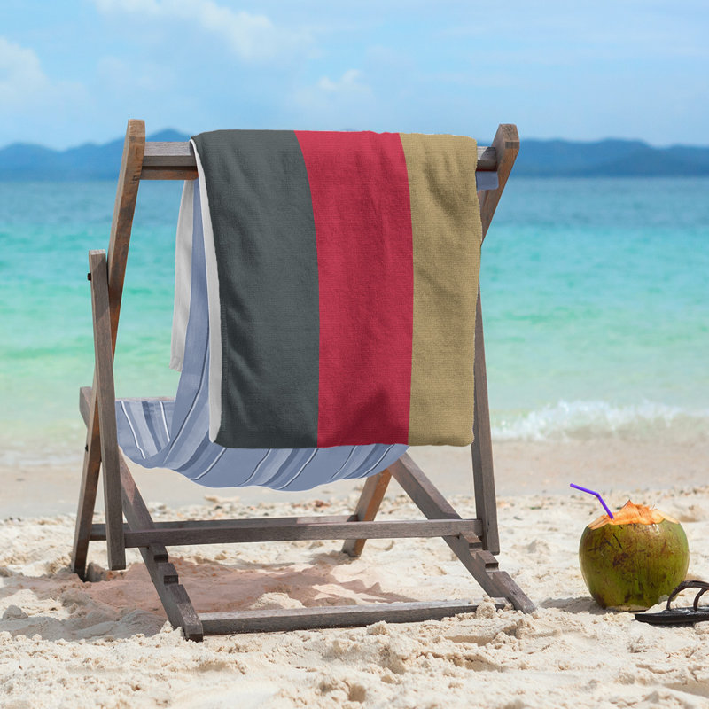 Lightweight Beach Towel, Microfiber, Steel Gray/Red/Gold