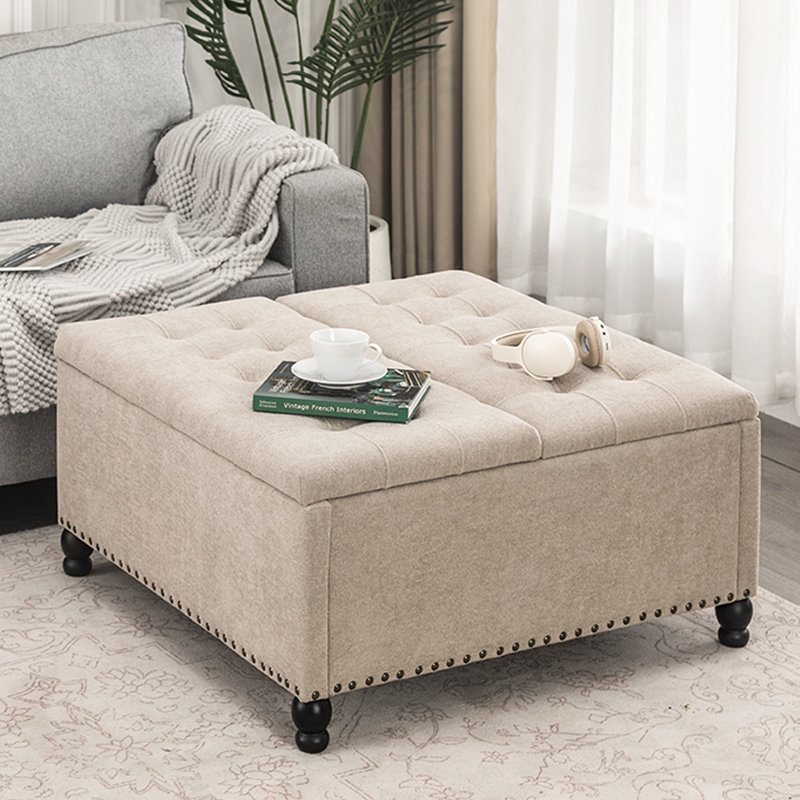 34-Inch Square Storage Ottoman Bench For Bedroom, Gray