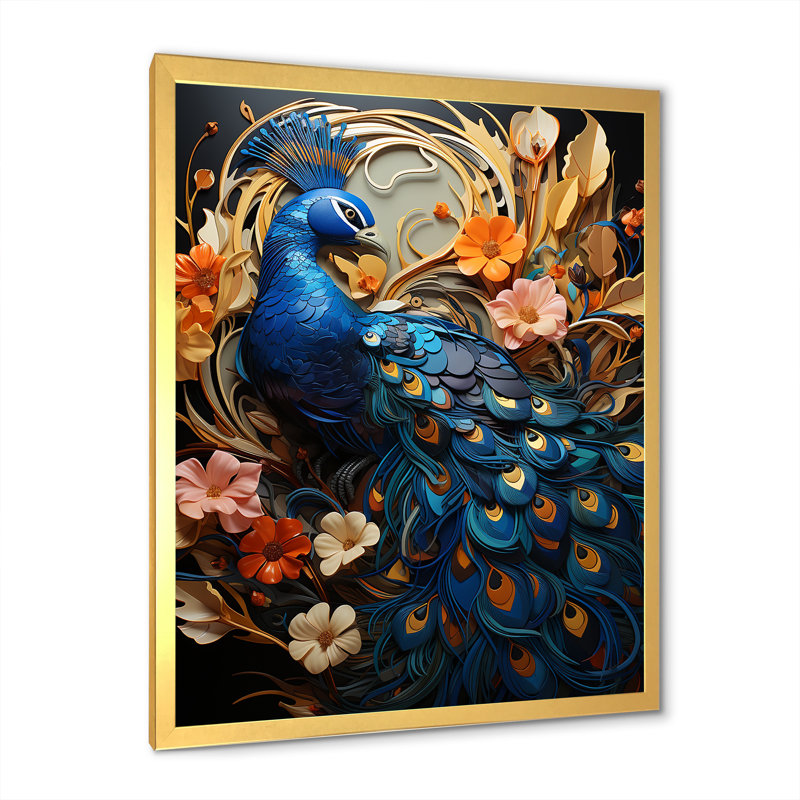 «Majestic Blooming Plumage Peacock I», reproduction sur toile, Cadre photo doré simple, H 32 po x l 24 po x P 1 po