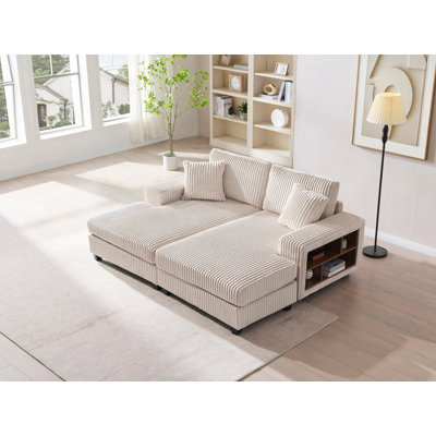 Canapé convertible combiné, tissu velours côtelé, canapé-lit moelleux, fauteuil double salon combiné