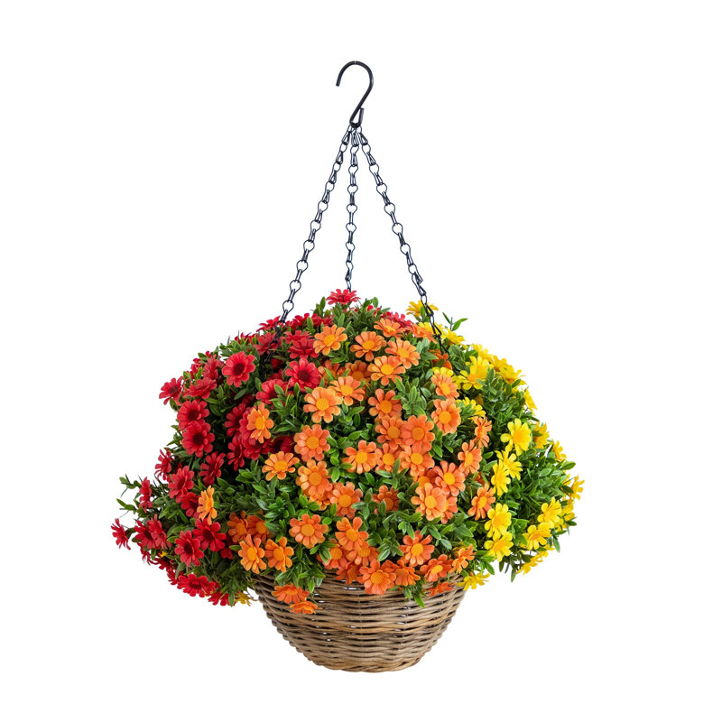 22 po Panier suspendu en forme de marguerite artificielle d'automne résistant aux rayons UV (intérieur / extérieur)
