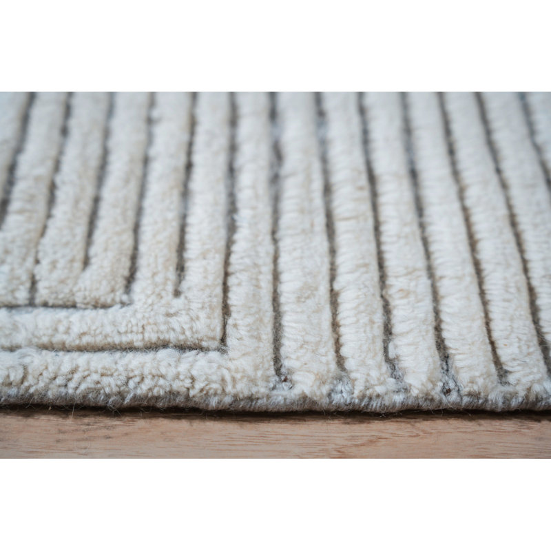 Ivory Hand-Knotted Wool Linear Maze Geometric Modern Contemporary Carpet Rug, 9' x 12'