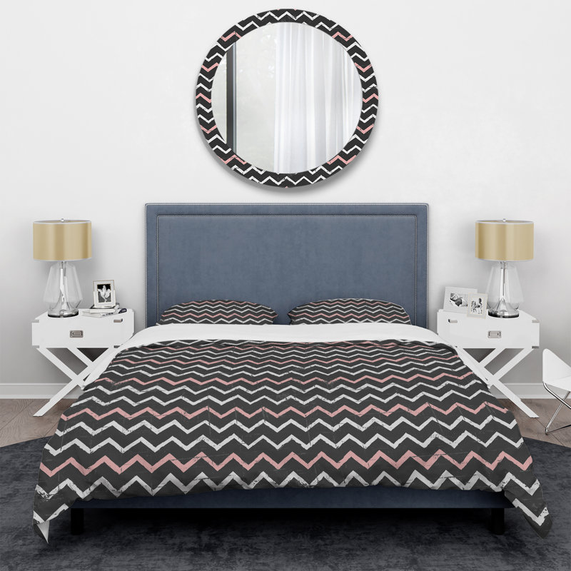 Chevron tableau blanc blanc - ensemble de housse de couette abstrait - polyester microfibre
