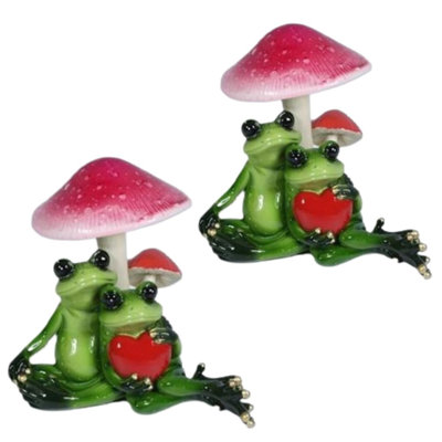 «2-PC Set» ICE ARMOUR 5 po Couple de grenouilles sous champignon, statue, sculpture, ornement, décoration de la maison / de la pièce, et idées de cadeaux parfaits pour la pendaison de crémaillère, les fêtes et les anniversaires
