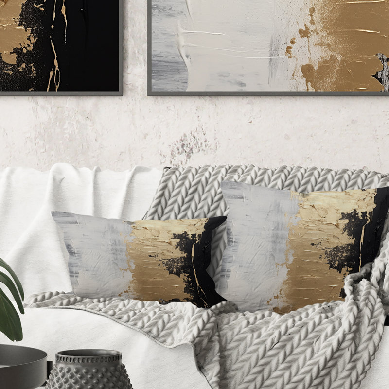 Essential Nature Of Alchemy Abstract Gold Black II - Abstract Painting Printed Throw Pillow