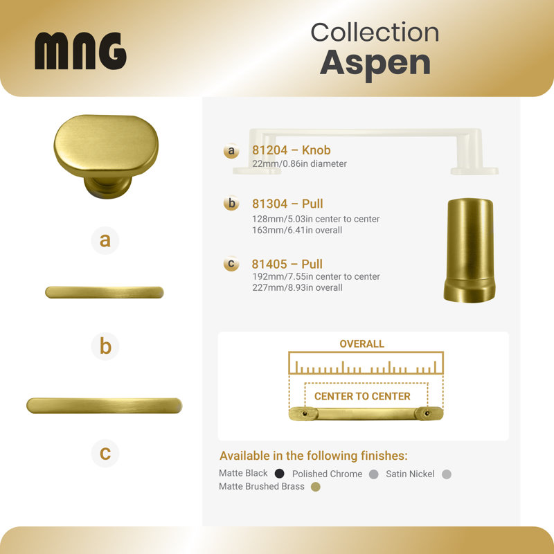 Aspen Matte Brushed Brass Oval Bar Handle Pull