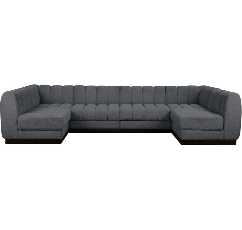 Canapé modulaire rembourré 6 pièces Quinn, Tissu gris chenille