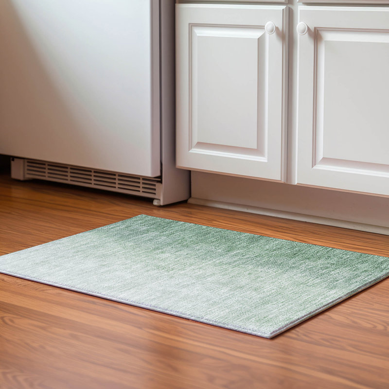 Premium Machine Washable Prisco Green Rug, Rectangle 1'8" x 2'6"