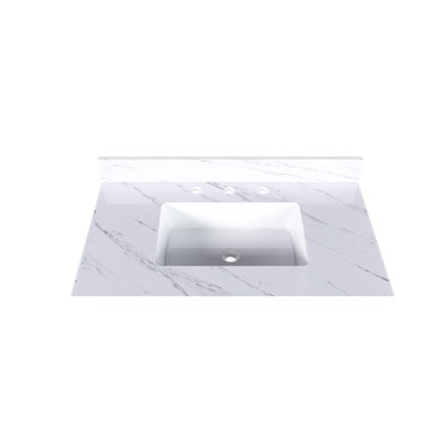 Comptoir de meuble-lavabo en marbre 37 po avec lavabo rectangulaire encastré et 3 trous de robinet pré-percés