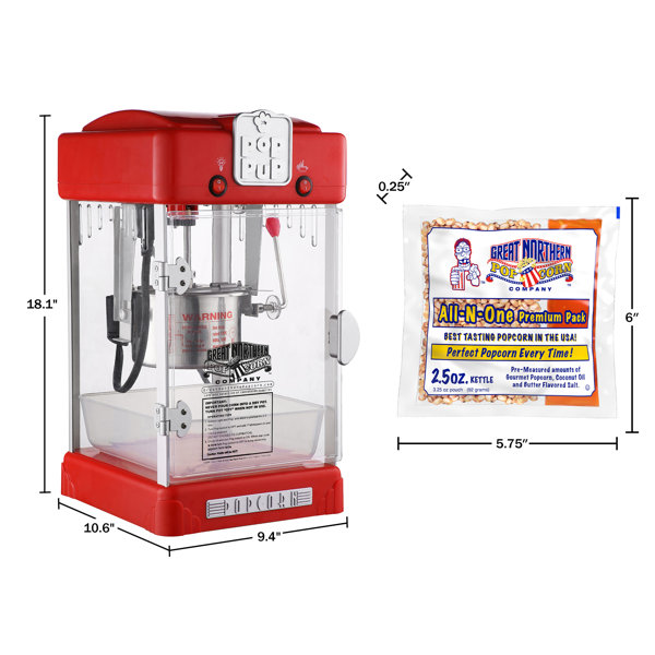 GREAT NORTHERN Great Northern Popcorn 2.5 Ounce Portable Popcorn Machine -  Electric Countertop Popcorn Maker (Red) (253146VWR)