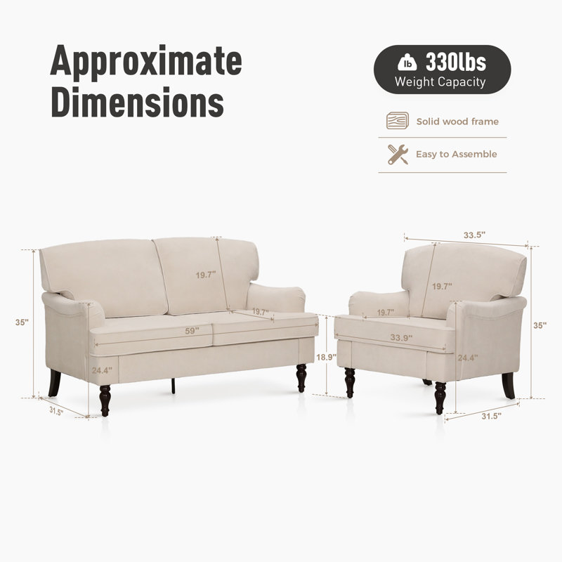 Three-seater Solid Wood Sofa With Linen Fabric, Beige