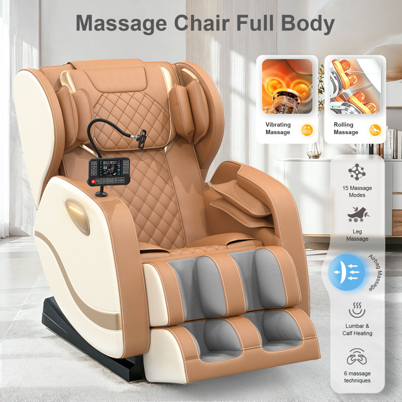 Fauteuil de massage zéro gravité, modèle SL Track, inclinable pour tout le corps avec 12 rouleaux, chauffage, Bluetooth, 8 coussins gonflables et support pour téléphone, revêtement en similicuir bicolore