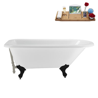62" Streamline Clawfoot Tub,Tray,Drain, Clawfeet