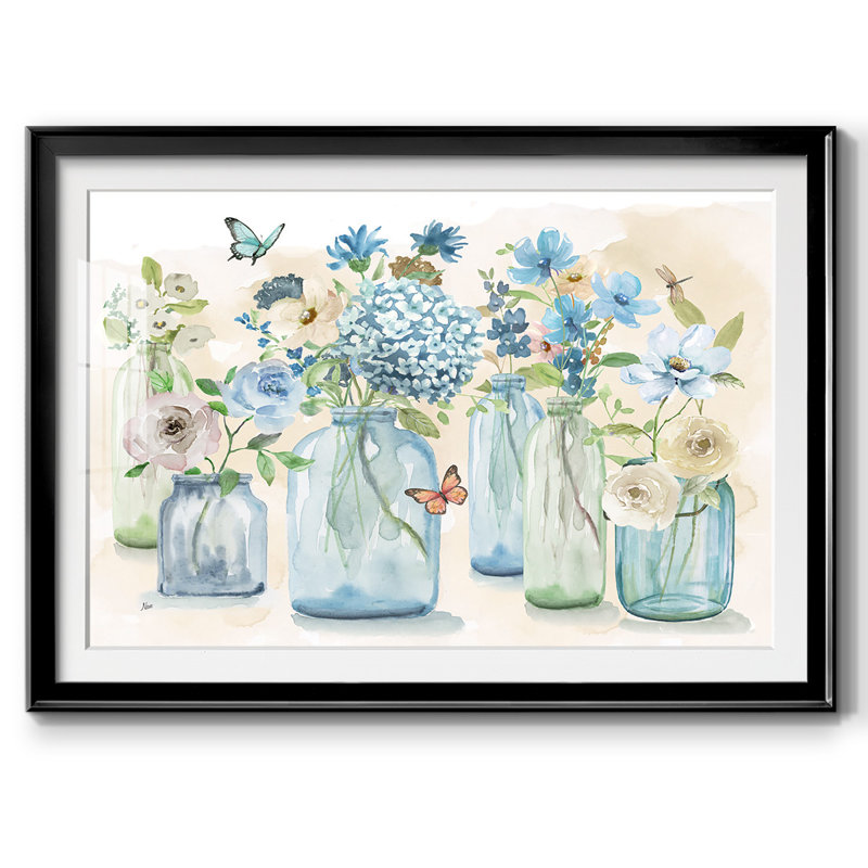 «Blue Butterfly Garden», impression sur papier, H 30 po x l 44 po x P 1,5 po, Noir