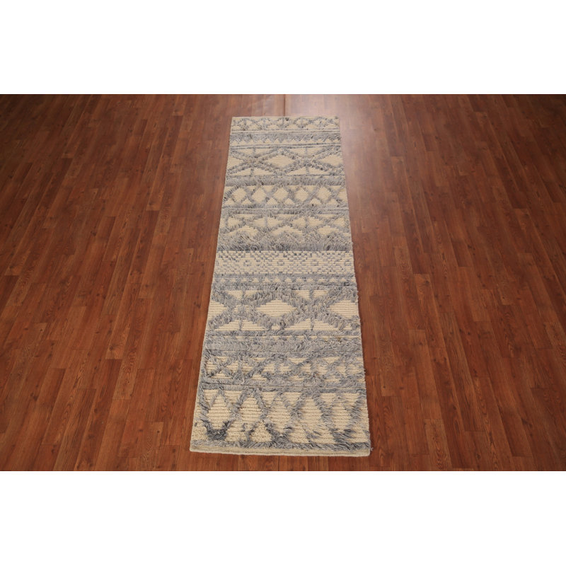 Tapis de couloir oriental à poil long fait à la main marocain 3 x 8 po