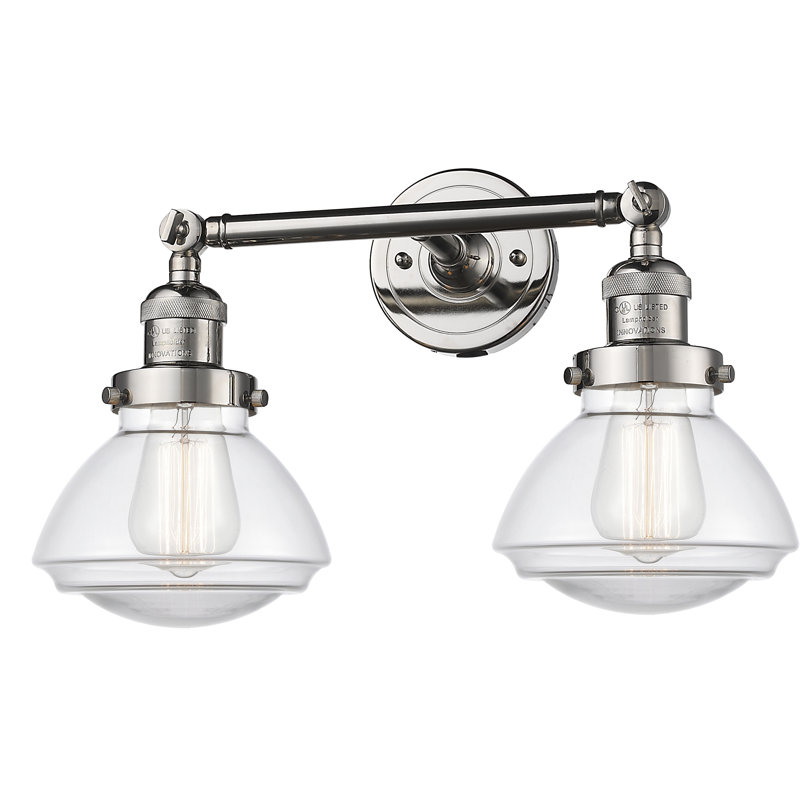 Éclairage pour salle de bain 2 lumières Chesterville, Ampoule incandescente rétro de 60 watts, Transparent, Nickel poli