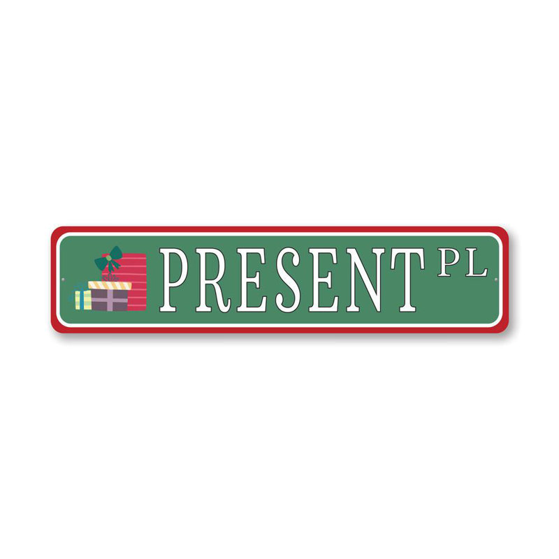 Present Street Aluminum Sign, 4" H x 18" W x 0.04" D
