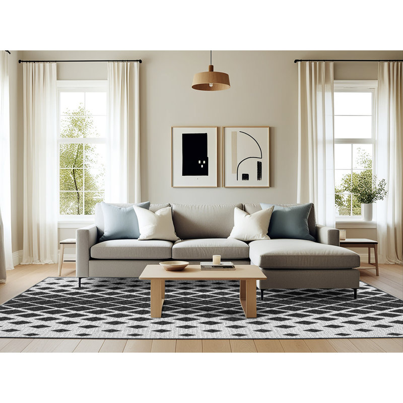 Tapis noir/gris à motifs, Rectangle 6 pi x 9 pi
