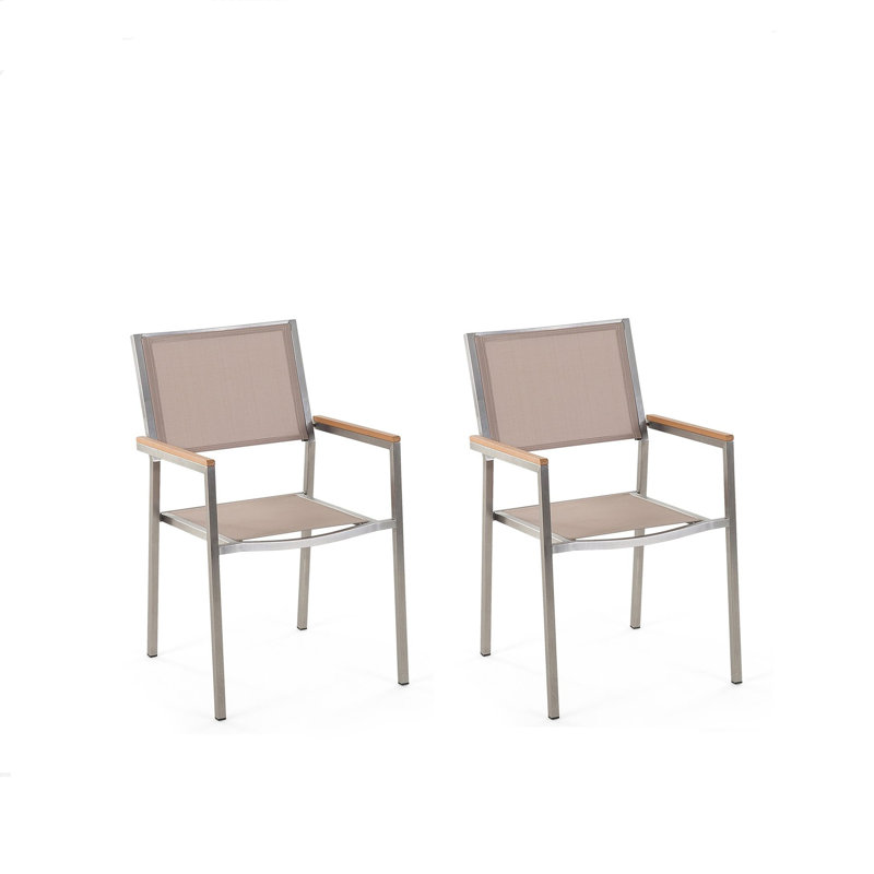 Lothen Stacking Patio Dining Armchair with Cushion, Silver/Beige