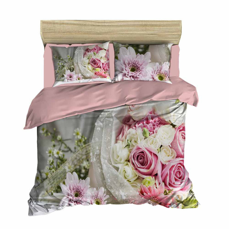 Queana Pink/Green/White Microfibre 140 TC 3 Piece Duvet Cover Set