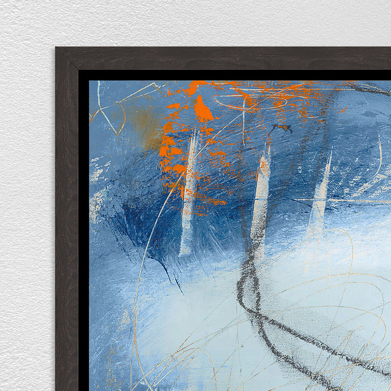 «Quiet Reflection IV» par Ann Golumbuk, peinture sur toile à cadre flottant, Image au gel brossé