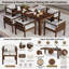 Ensemble de salle à manger 71 pièces en bois d'acacia 71 po avec coussins, moka et beige