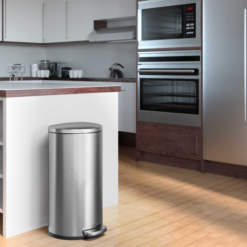 Semi-Round Brushed Stainless Steel 8 Gallon Step Trash Can