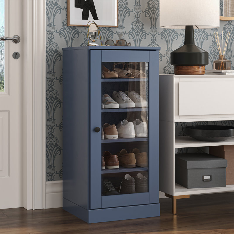 Armoire de rangement à chaussures 100% en bois massif à porte étroite en verre avec tablettes réglables, rangement empilable peu encombrant, l 16,5 po x H 35,75 po
