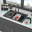Évier de cuisine à fixation en cascade à montage sur plan - évier de cuisine à simple cuve en granite composite noir 33 po x 22 po avec robinet coulissant-121085661