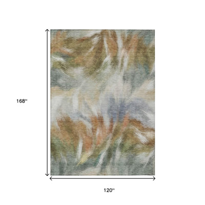 10' X 14' Beige And Copper Abstract Washable Indoor Outdoor Area Rug