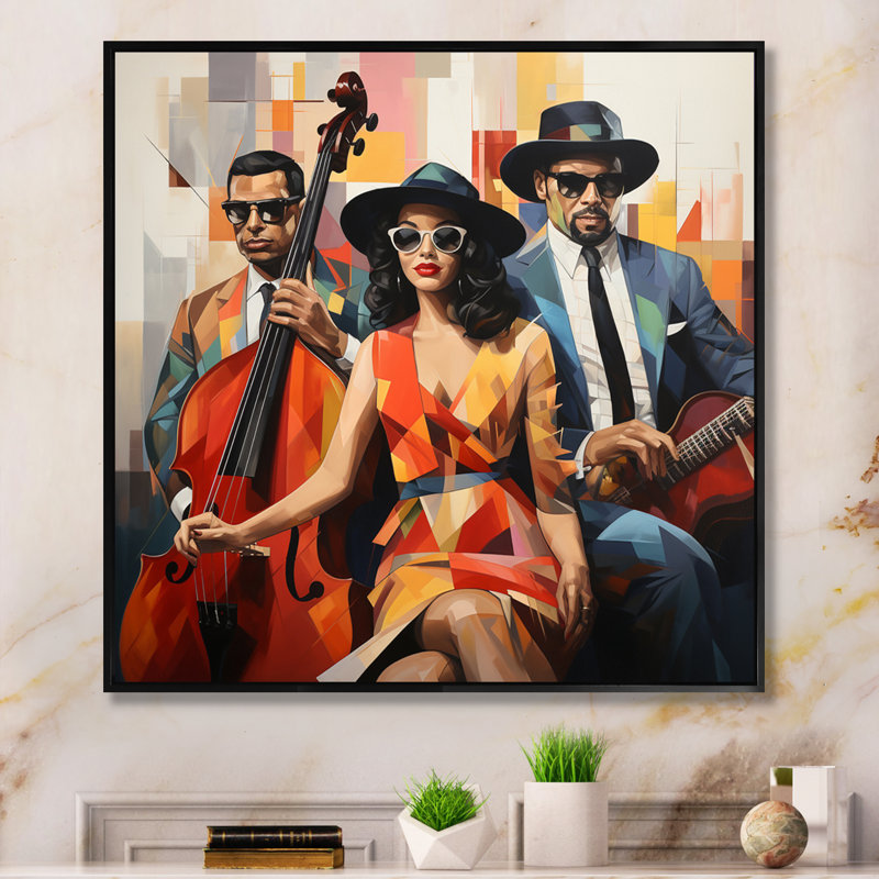Mid Century Retro Rhythms Jazz - impression, Cadre flottant noir, H 36 po x l 36 po x P 1,5 po