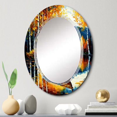 Petit bateau sur le lac en automne I - miroir mural Lake House Cottage