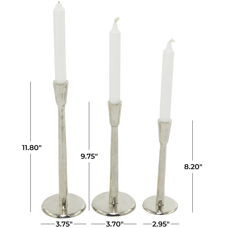 3 Piece Aluminum Tabletop Candlestick Set, Silver