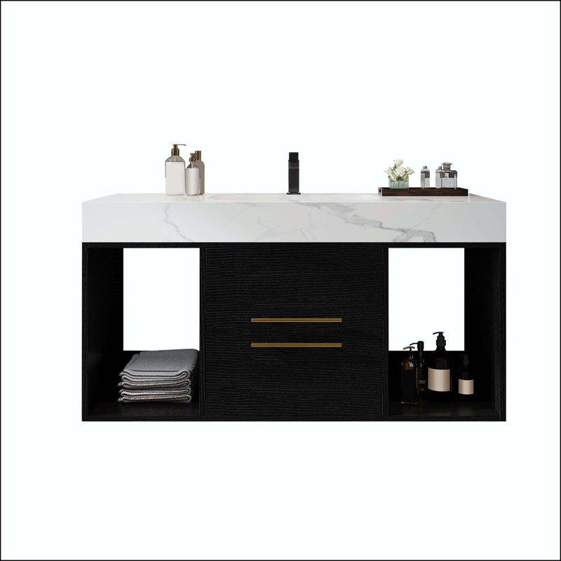 Meuble-lavabo mural 39,4 po avec plateau en pierre frittée
