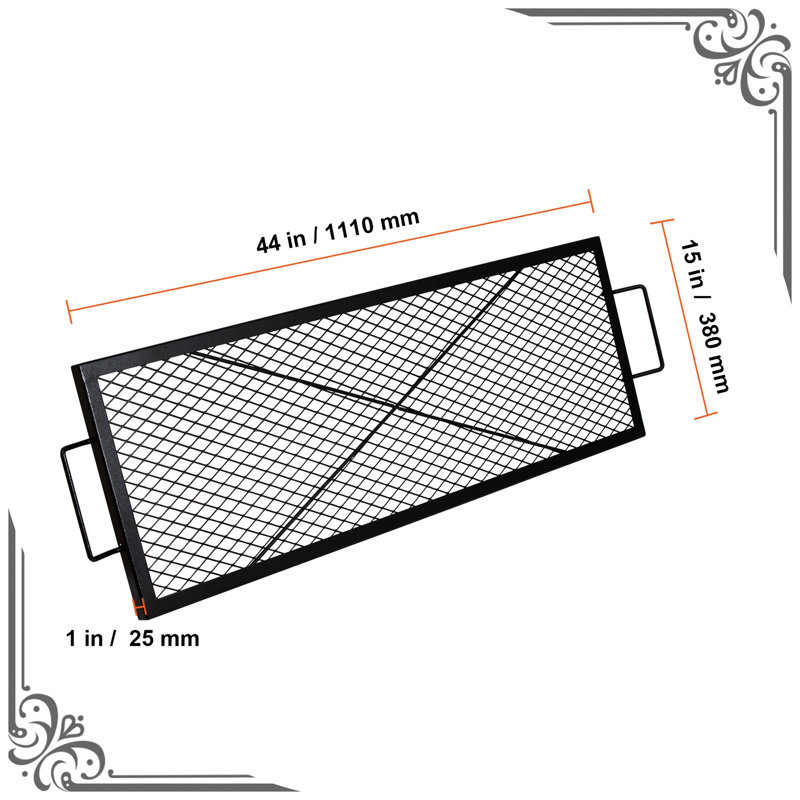 Fire Pit Grill , 44 Inch Rectangle, Portable Steel Bbq For Camping, High Load Capacity, Diamond Mesh Even Heat Black Heavy Duty With Support X Wire, Ideal Outdoor Party, Transfer,