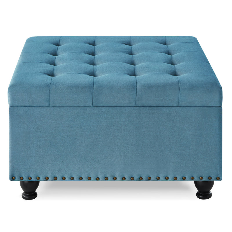 Bouton pour chambre - carré bleu avec pieds en bois et compartiment de rangement, Light Blue