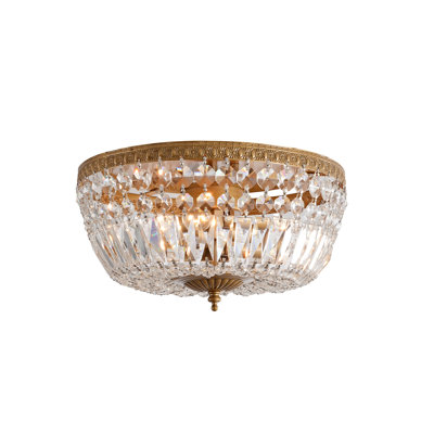 Joy 3-light Crystal Basket Flush Mount Chandelier - Brushed Brass