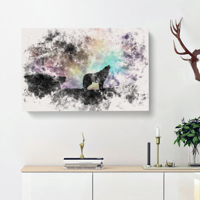 Howling Wolf with a Galaxy Forest Watercolour - Wrapped Canvas