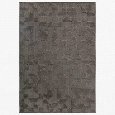 High-Low Striped Area Rug Polypropylene Stain Resistant Non-Shedding Brown 9' x 12'