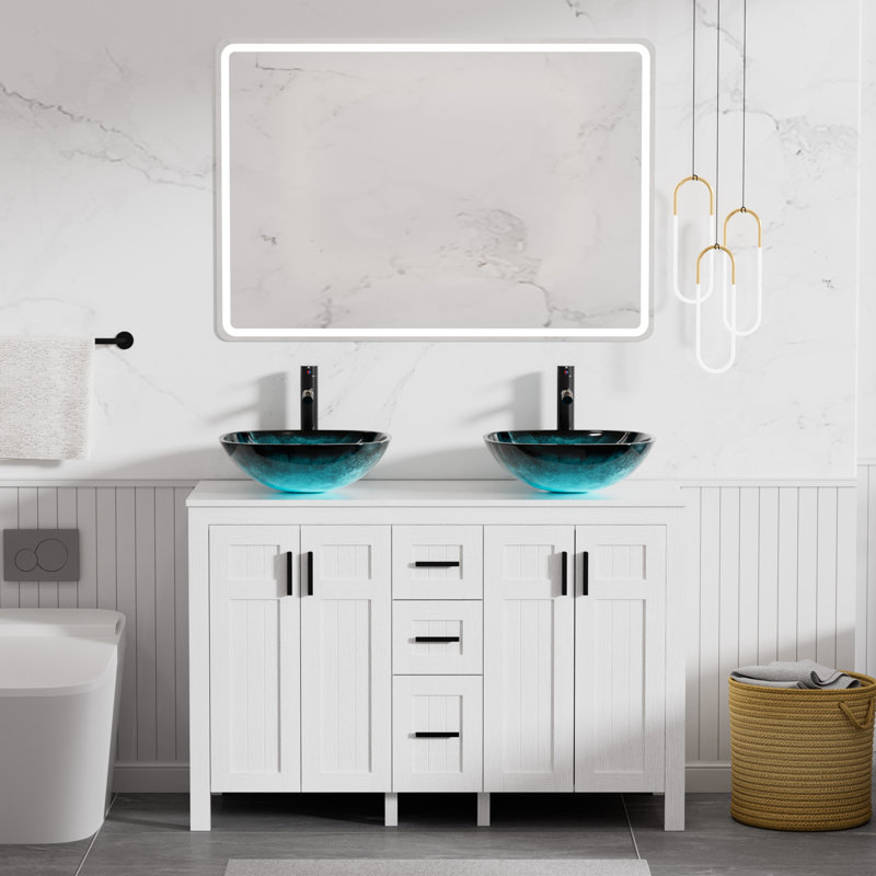 Margaux Freestanding Standard Free Standing Single Double Vanity Bathroom Vanity With Glass Top, Black