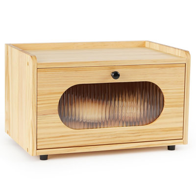 Bread Box For Kitchen Countertop Storage Wooden Breadbox Holder Container Morden Rustic Fresh Bread Keeper Farmhouse Stackable Organizer Bin For Homemade Food Shelf Acrylic Window (Yellow)