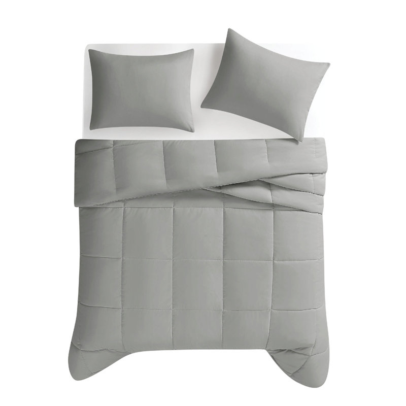Ensemble d'édredon recyclé durable vraiment solide, Édredon pour grand lit + 2 taies décoratives sta, Gris