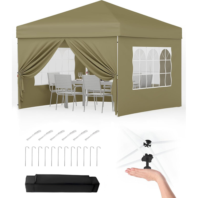 Pop Up Folding Gazebo 3x3m, Waterproof with UV Protection 50+, Height Adjustable, Stable Steel Frame, 4 Side Panels, Pegs, Ropes, Sandbags & Carrying Bag, Garden Patio Camping Party Tent