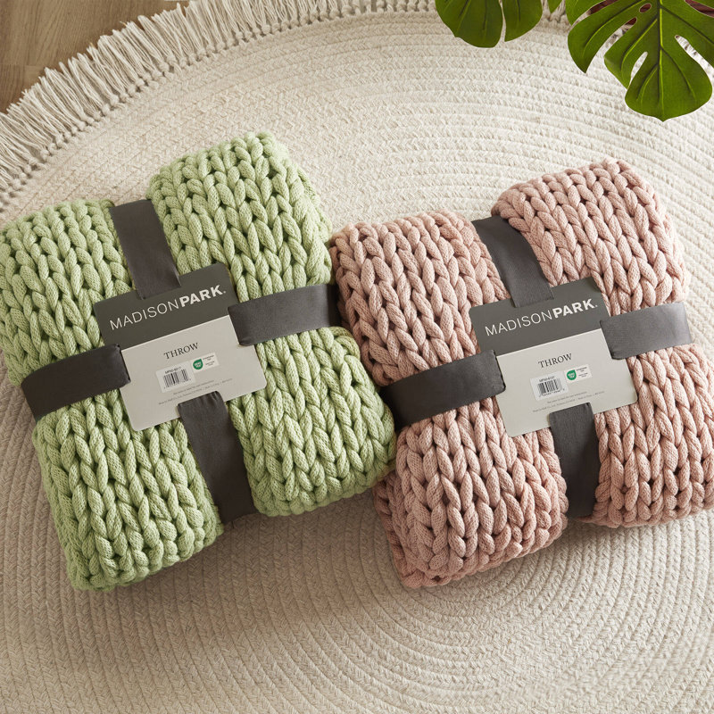 Blush 60"x50" Handmade Chunky Double-Knit Throw