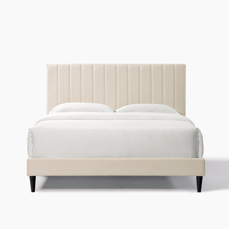 Tufted Upholstered Platform Bed, Cream White
