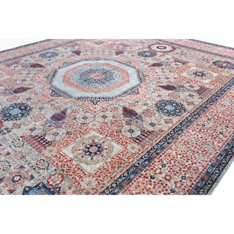 High-Quality Hand-Knotted Camel And Red Area Rug