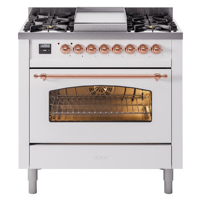 ILVE Nostalgie II Series 36 inch Dual Fuel Range with 6 Burners, Griddle (Glass Door)