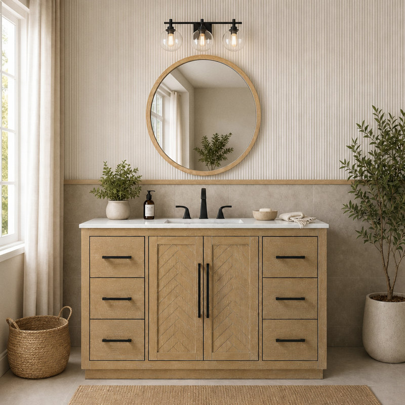 54 inch Single Bathroom Vanity, Linen Oak