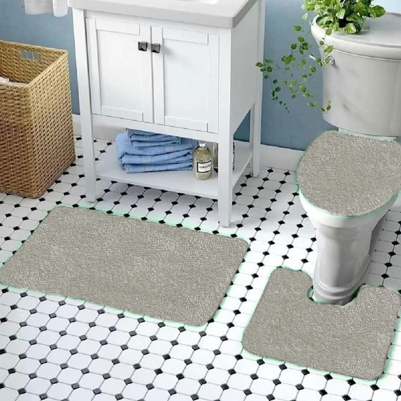 Gorete Polypropylene Non-Slip Bath Rug Set, Gray